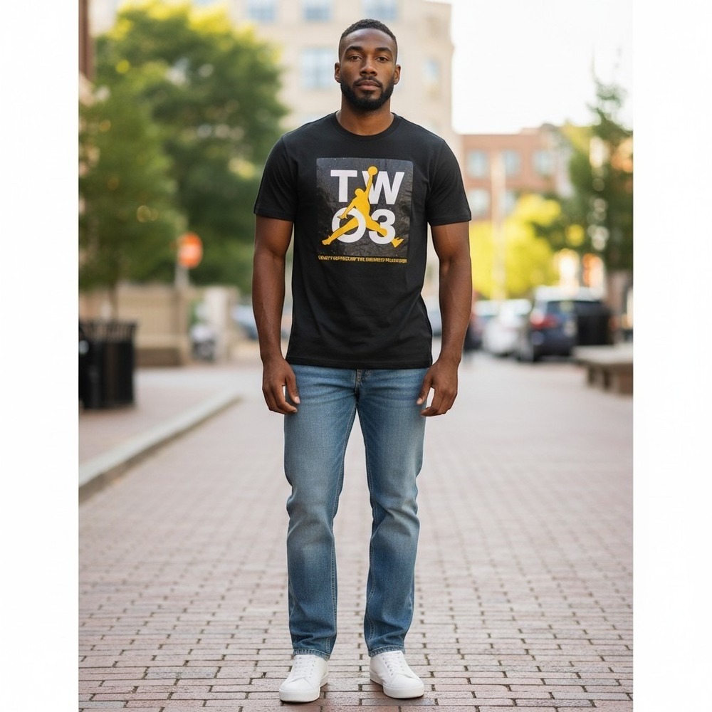 Air Jordan TWO3 T-Shirt Mens Large Black Yellow Jumpman Graphic Tee Basketball